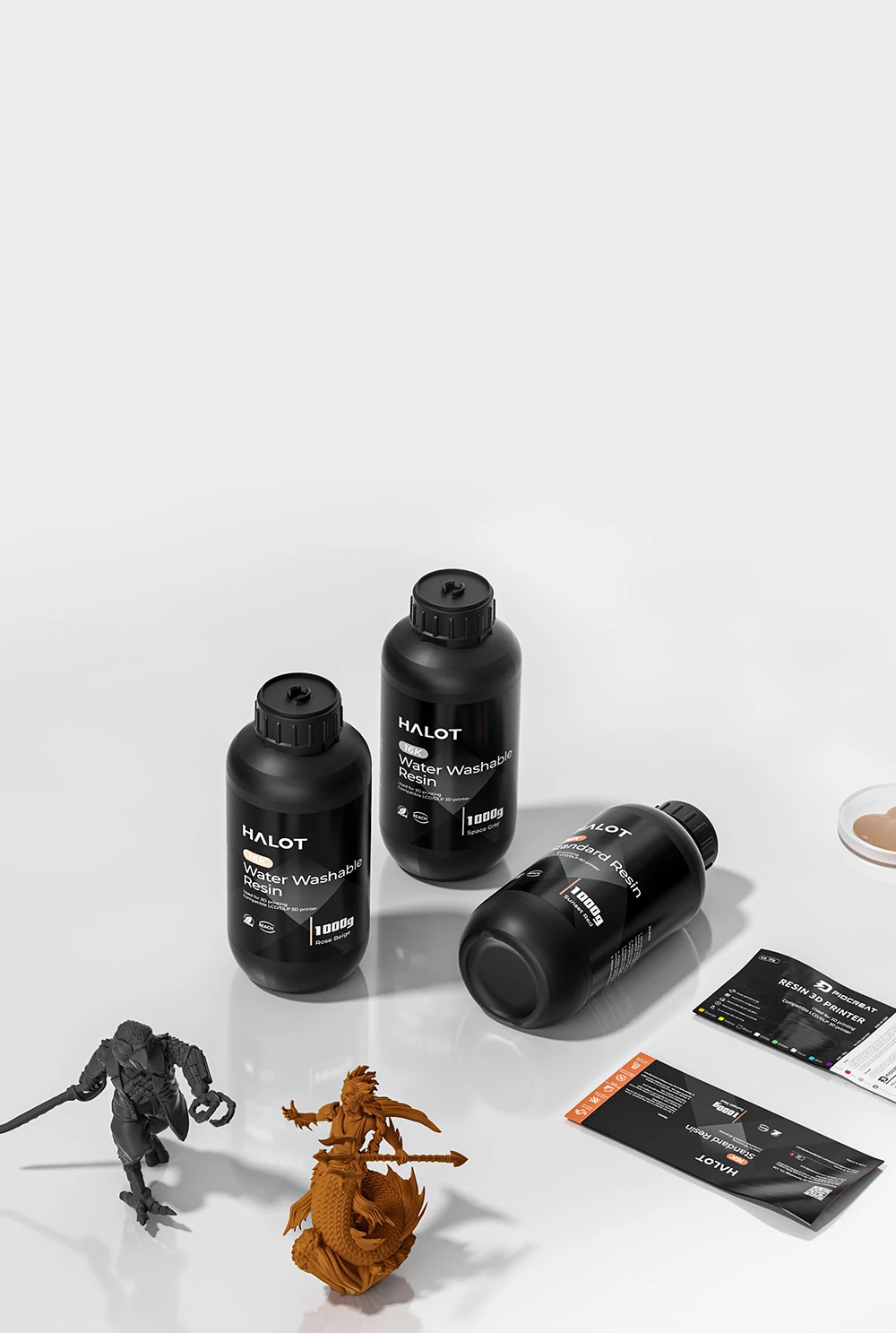 PioCreat general-purpose resin bottles with printed models and material cards
