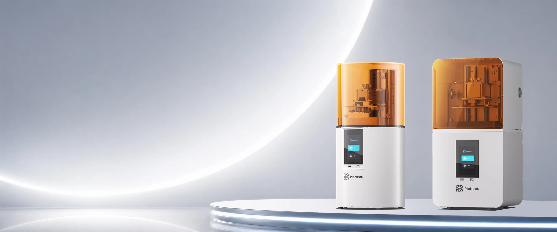 PioNext D160 dental 3D printers with amber protective covers