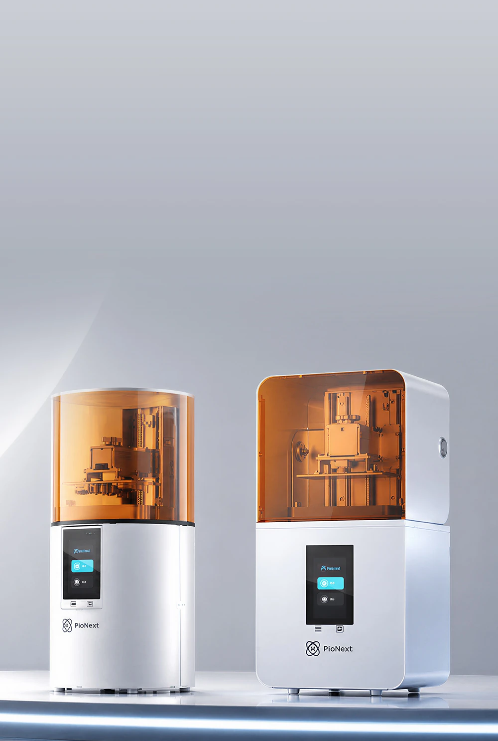PioNext D160 dental 3D printers with amber protective covers