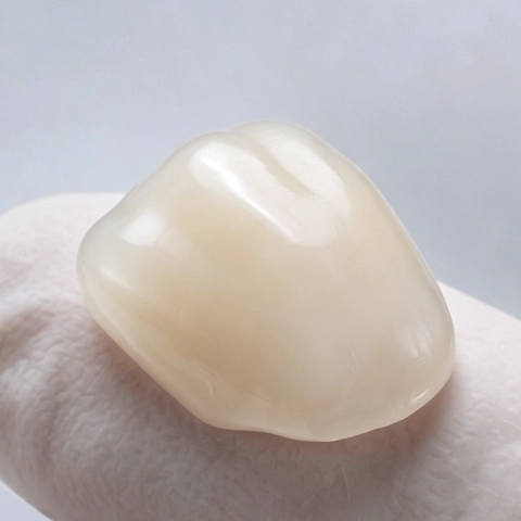 Close-up of a crown printed with PioNext Ceramic Crown Resin