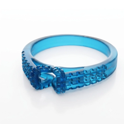 Close-up of a blue ring pattern printed with Castable Wax Resin