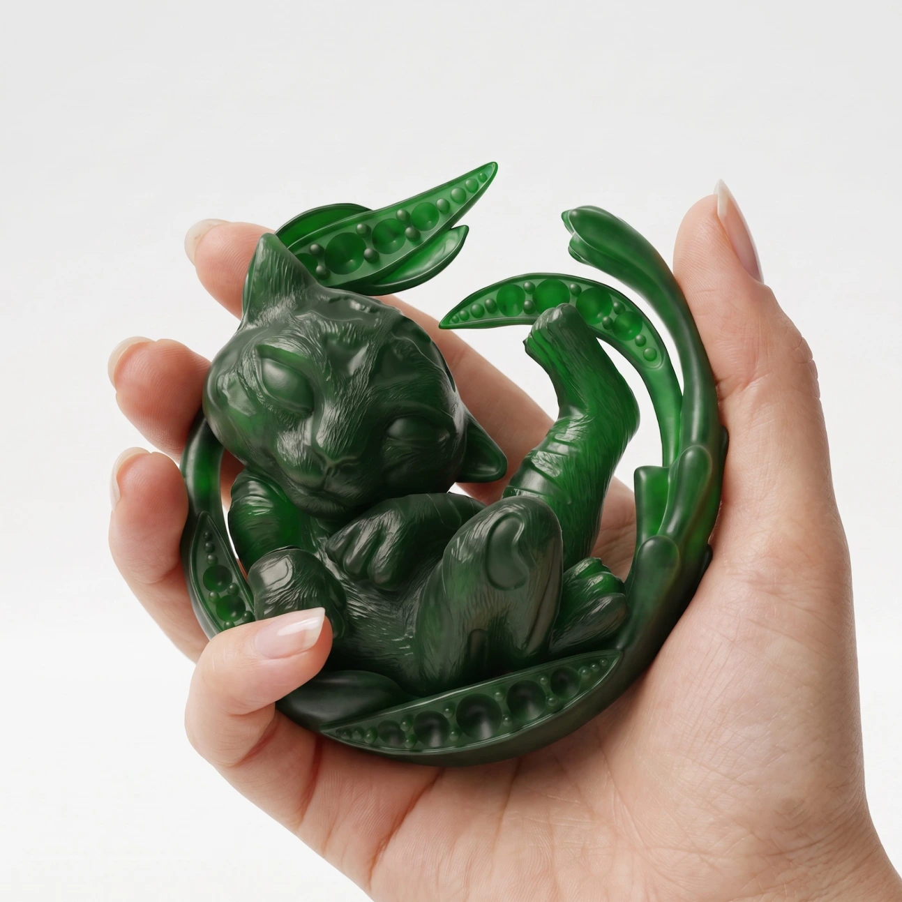 Hand holding a green rabbit pendant pattern made with White Wax Resin