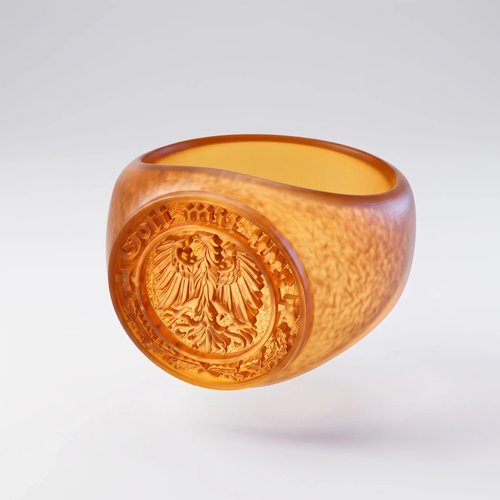 Orange engraved signet ring master printed with Rubber Mold Resin