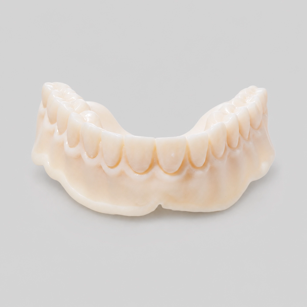 Front view of a tooth-colored printed try-in denture