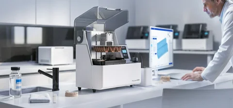 PioNext Ultra with its cover open during dental laboratory production