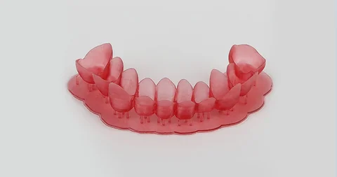 Red translucent dental arch printed as a resin sample