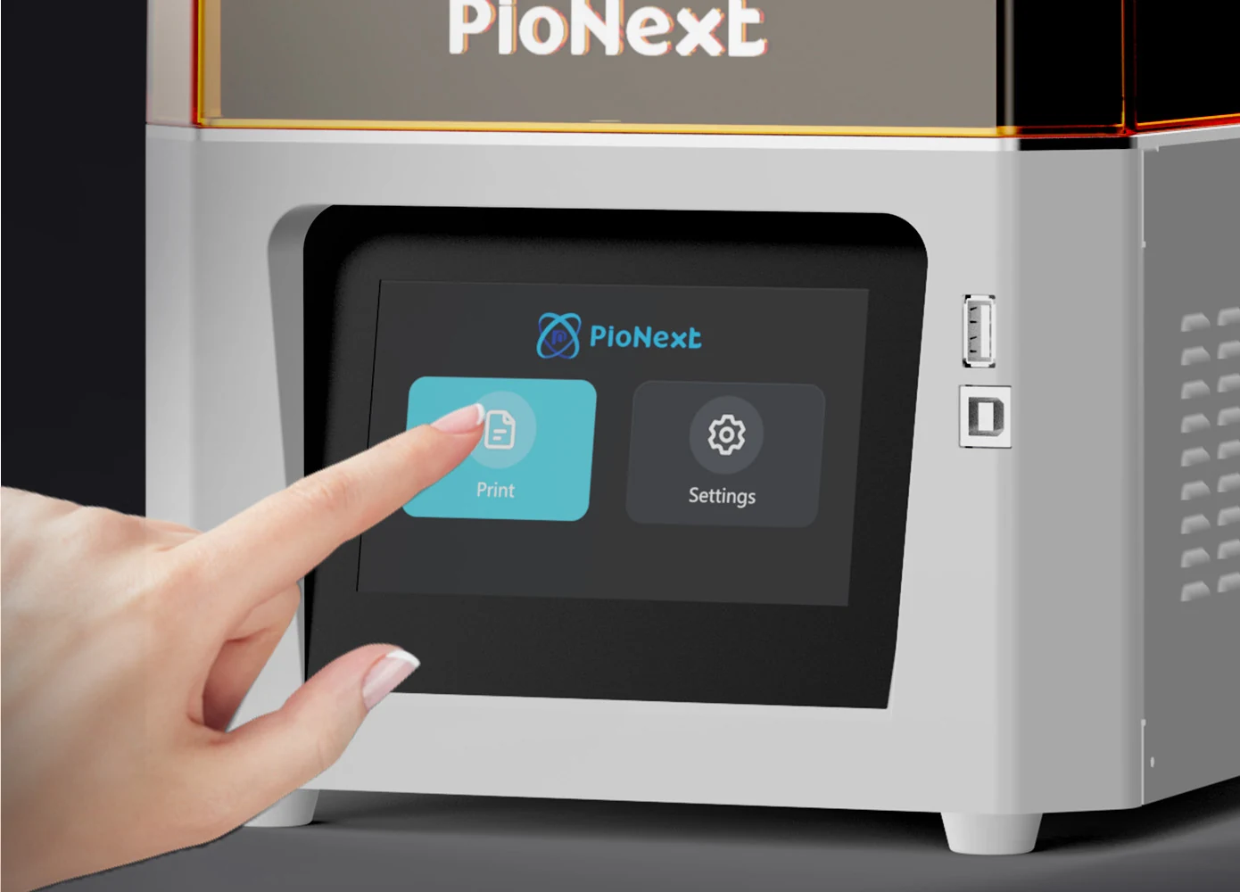 Finger selecting Print on the DJ68 touchscreen