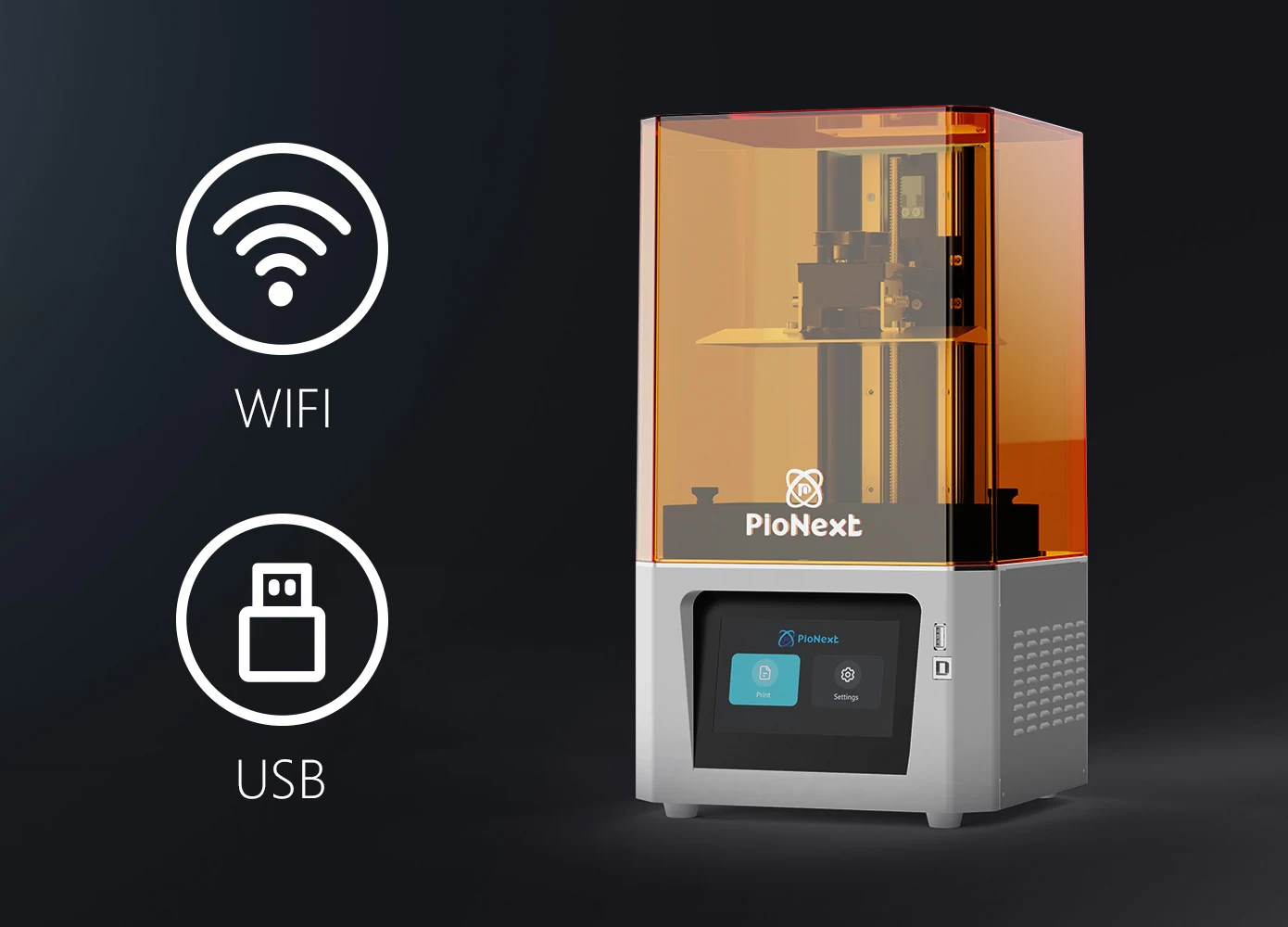 DJ68 printer connectivity illustration showing Wi-Fi and USB