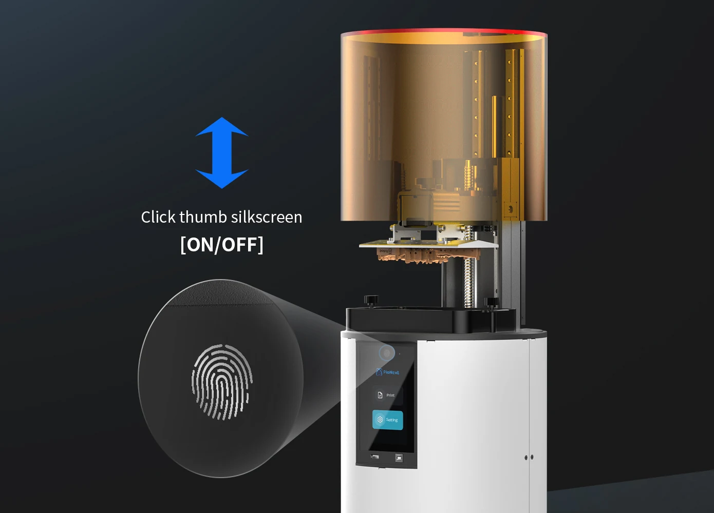 D160 touch control illustration for raising and lowering the protective cover