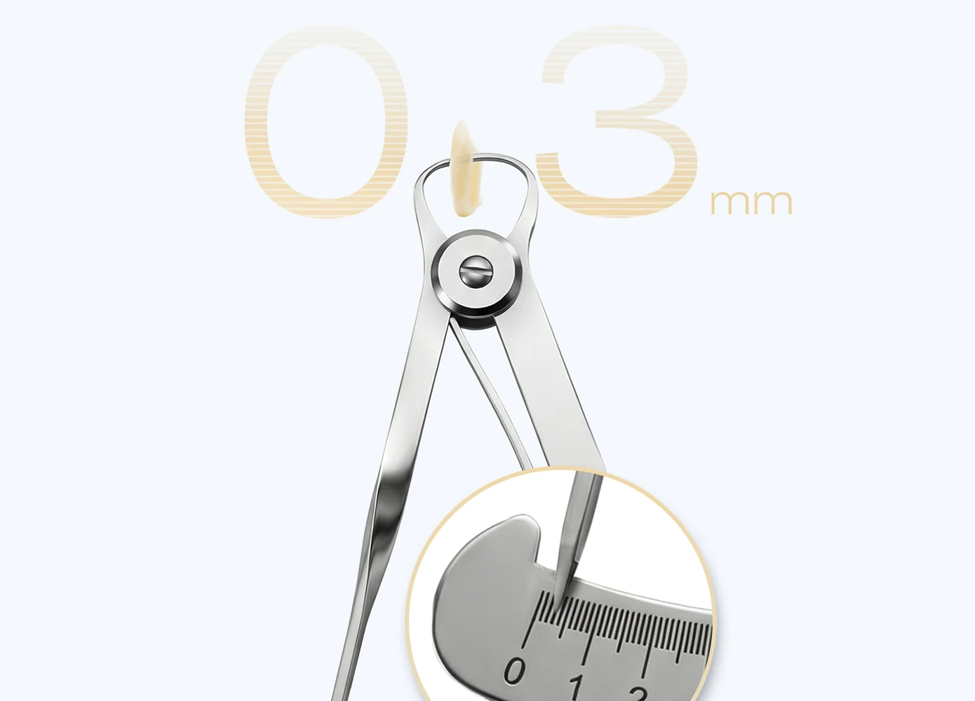 Caliper illustrating a 0.3 mm dental feature in the PioNext Mini precision section