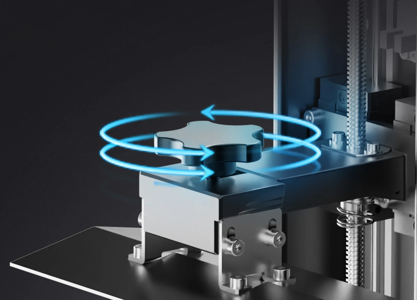 DJ68 build platform adjustment knob with rotation arrows