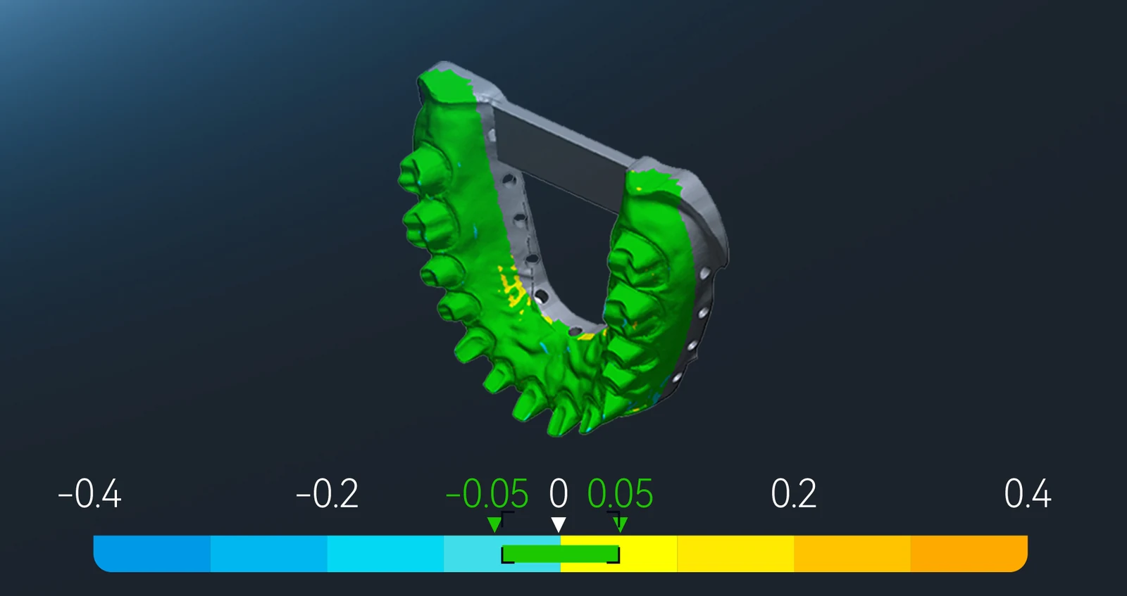 Color-coded dental arch deviation map in the PioNext Ultra accuracy section