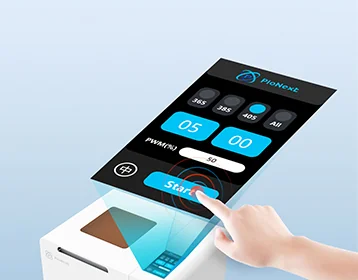 PioNext UV02 touchscreen with curing time and start controls