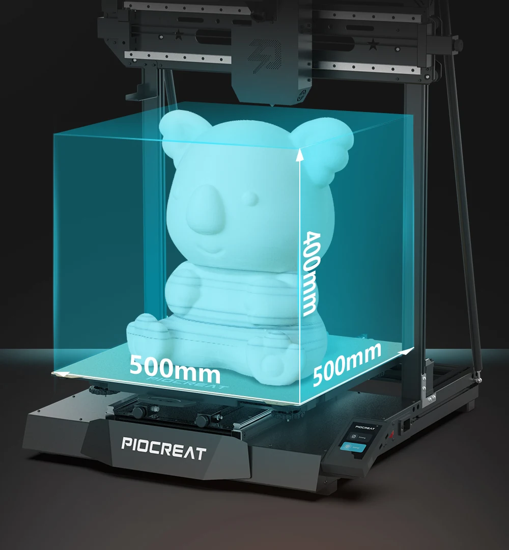 G5Ultra build volume illustration labeled 500 by 500 by 400 mm