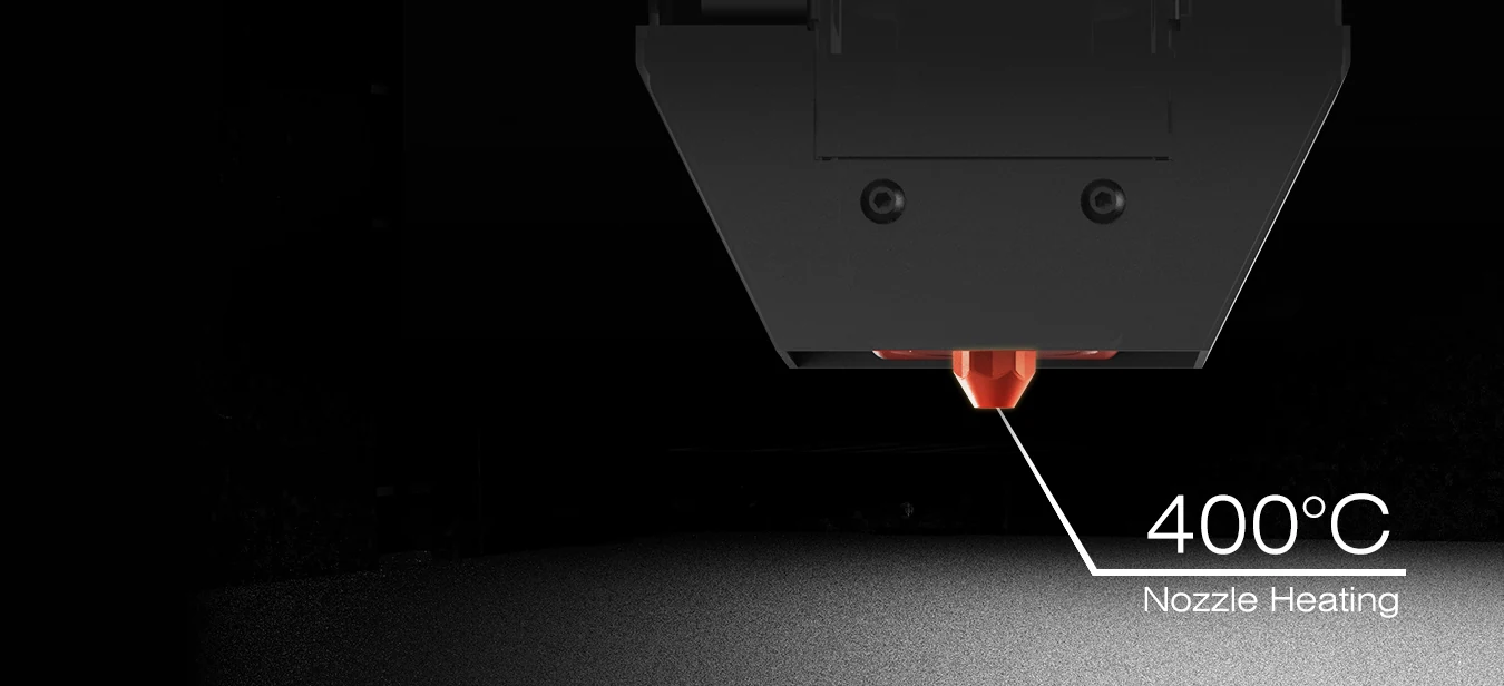 MS01 extrusion nozzle labeled for heating up to 400 degrees Celsius