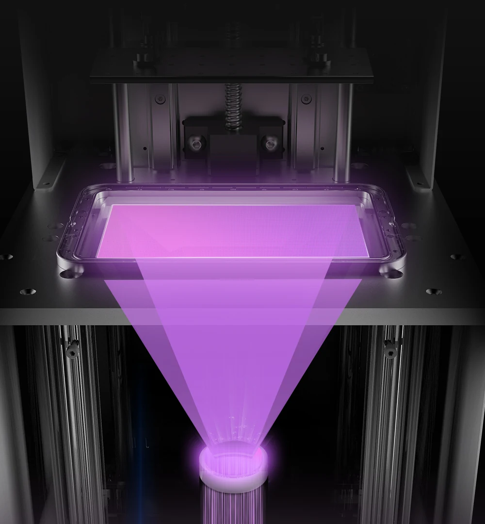 Illustration of the D160 optical system projecting light onto the resin vat