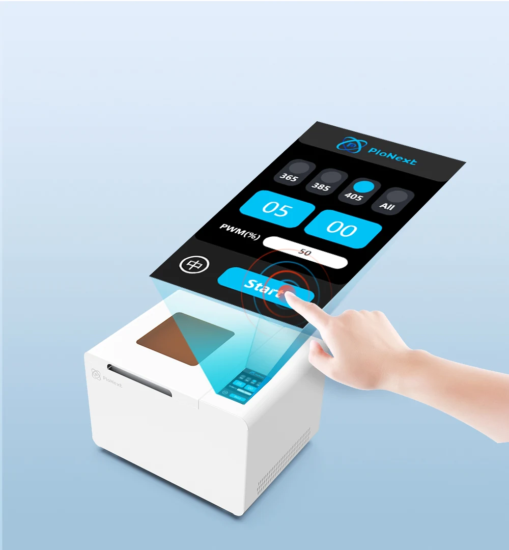 PioNext UV02 touchscreen with curing time and start controls