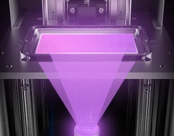 Illustration of the D160 optical system projecting light onto the resin vat