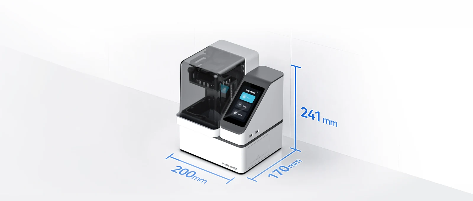 PioNext Mini dimensions of 200 by 170 by 241 mm