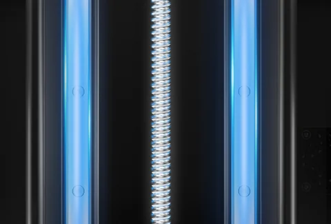 Close-up of the D160 vertical guide rails and lead screw
